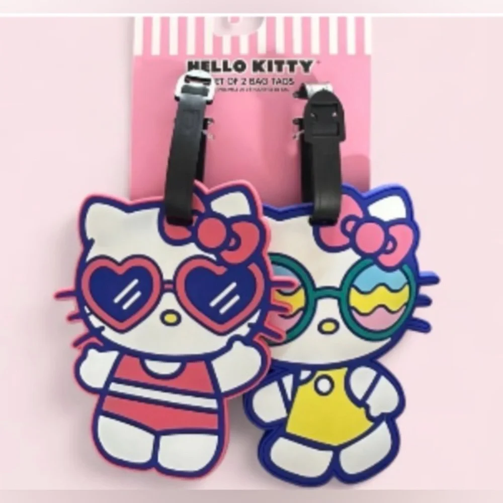 Hello Kitty Kids Luggage Tags - White with Pink, Yellow & Blue Accents